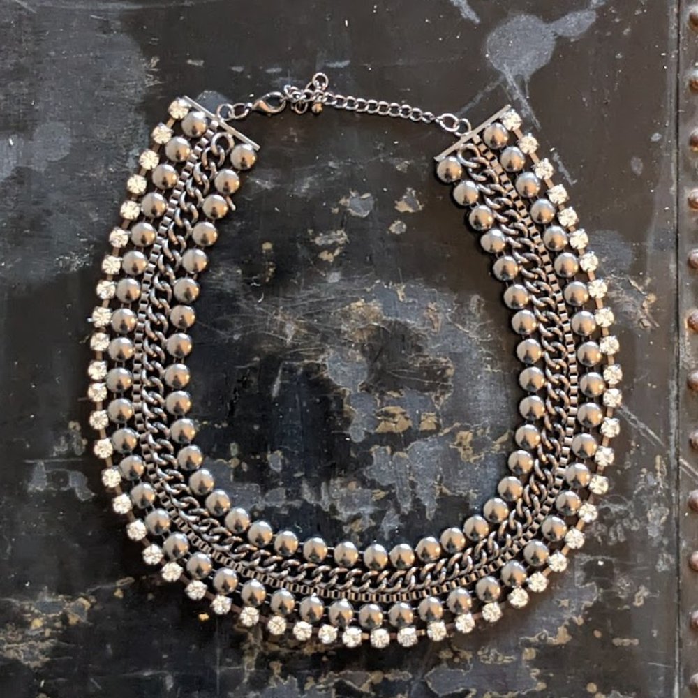 Dark Silver & Diamond Necklace
